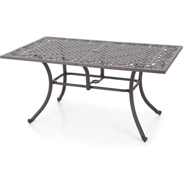 Cast Aluminum Rectangular Patio Dining Tables for 6 Person, 64" x 37" Engraved Cast-Top Aluminum Table with 2.3" Umbrella Hole,