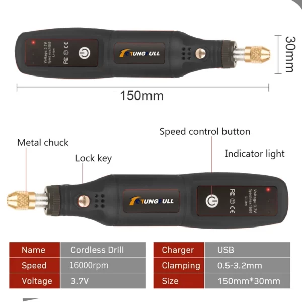 Mini Electric Drill USB Wireless Mini Handheld Drill Rotary Tool Woodworking Engraving Pen Dremel Tools - Image 3