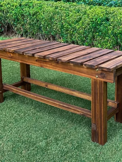 Outdoor Garden Bench, 2-Person Wood Patio Bench Weatherproof Outdoor Backless Bench, Anti-Corrosion