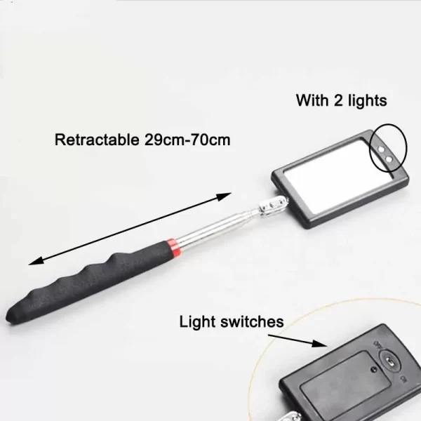 Car 360° Inspection Mirror LED Light Telescoping Mirrors Extend Mechanic Tools Inspection Mirror - Image 2