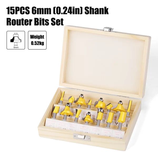 15PCS 1/4in 1/2in 6mm 8mm Shank Router Bit Set Trimming Straight Beading Milling Cutter Carbide Cutting Woodworking Tools - Image 12