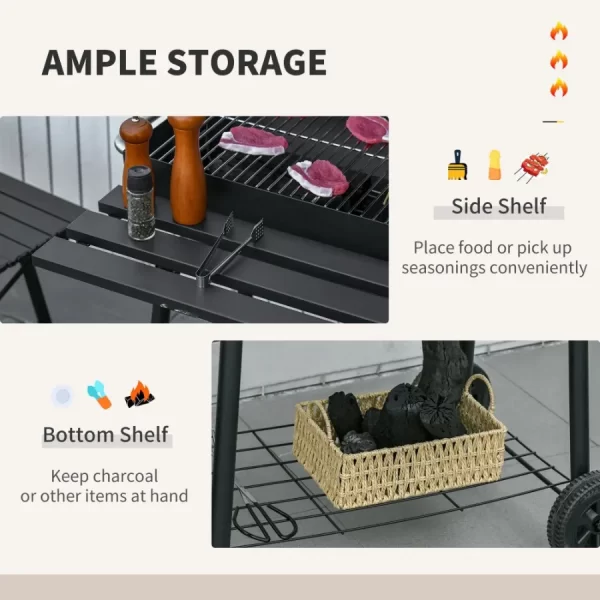 30 Portable Barrel Charcoal BBQ Grill Steel Outdoor Barbecue Smoker with Storage Shelf Wheels - Image 5