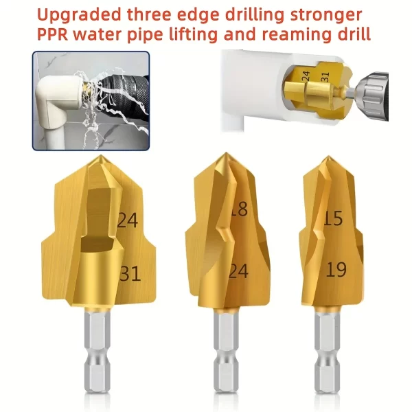 1-3Pcs PPR Lifting , Stepped Drill Bit, Hexagon Shank Water Pipe Connection Tool 20/25/32mm - Image 3