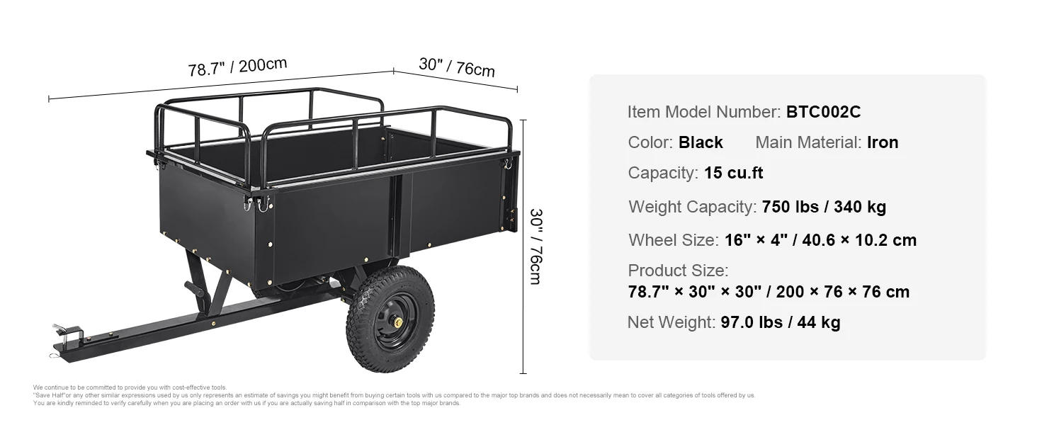 SucceBuy Heavy Duty Steel ATV Dump Trailer Tow Behind Dump Cart - Image 16