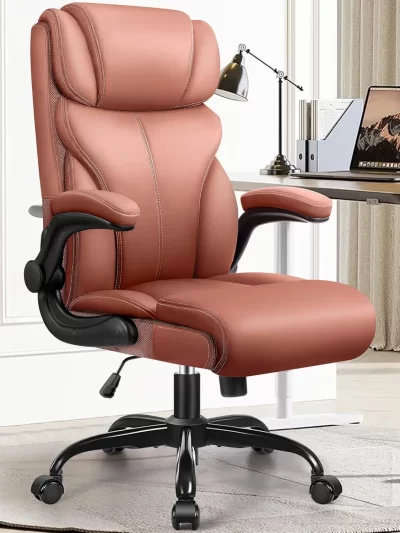 Office Chair, Ergonomic Computer Desk Chairs, Executive Breathable Leather Chair with Adjustable High Back Flip-up Armrests
