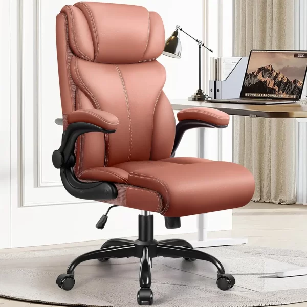Office Chair, Ergonomic Computer Desk Chairs, Executive Breathable Leather Chair with Adjustable High Back Flip-up Armrests