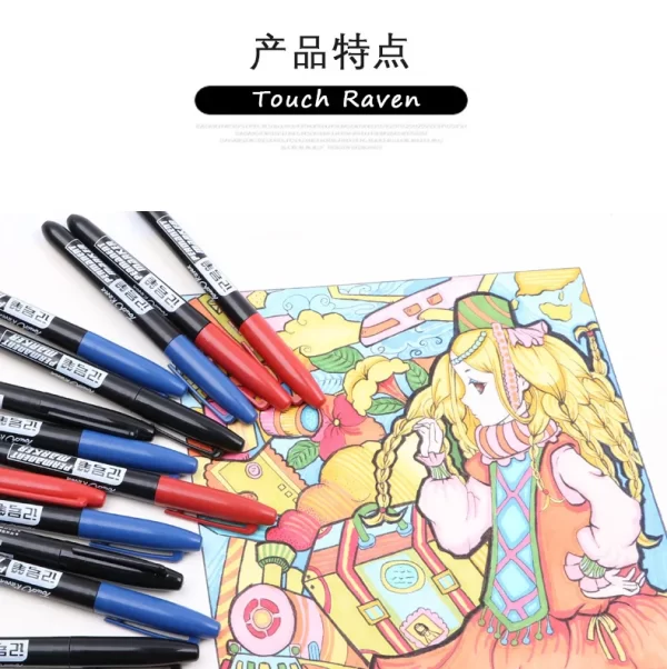 6 PCS Permanent Marker Pen Manga Drawing Markers Black Blue Red Waterproof - Image 34