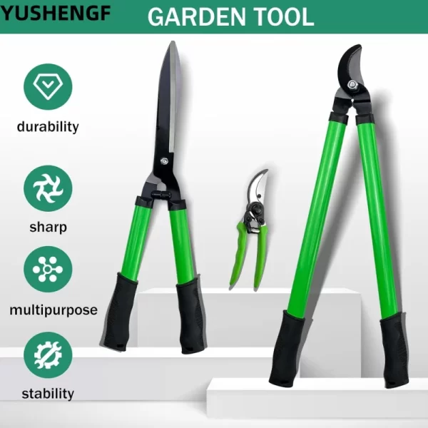 3pcs/set Garden Tools Set Lopper Pruning Shear Garden Scissors green Portable Pruning Shears - Image 2