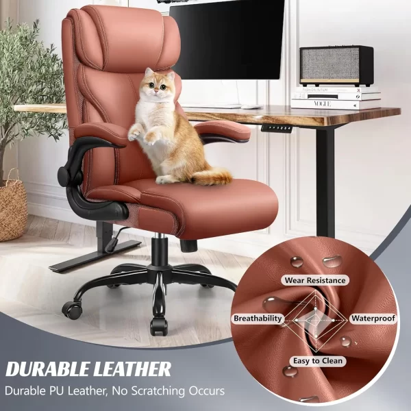 Office Chair, Ergonomic Computer Desk Chairs, Executive Breathable Leather Chair with Adjustable High Back Flip-up Armrests - Image 3