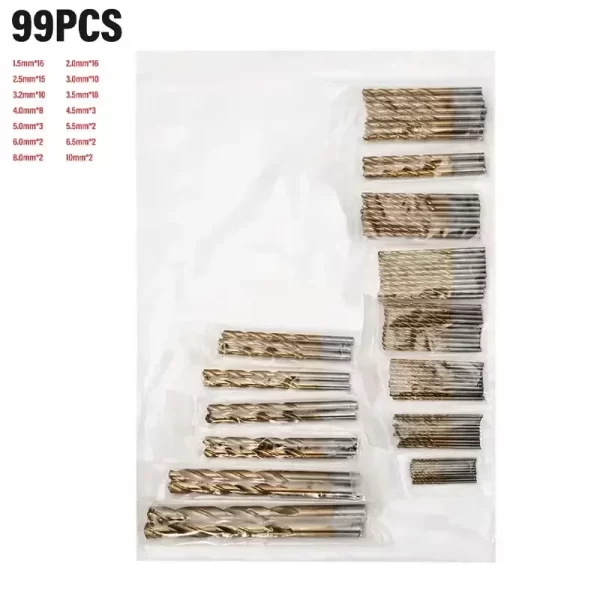 99 Pieces Titanium Twist Drill Bit Set, High Speed Steel, Size from 1/16" Up to 3/8" - Image 7
