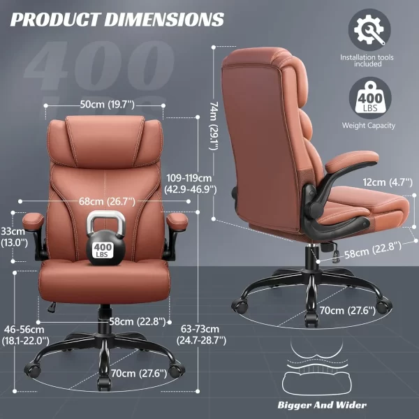 Office Chair, Ergonomic Computer Desk Chairs, Executive Breathable Leather Chair with Adjustable High Back Flip-up Armrests - Image 2