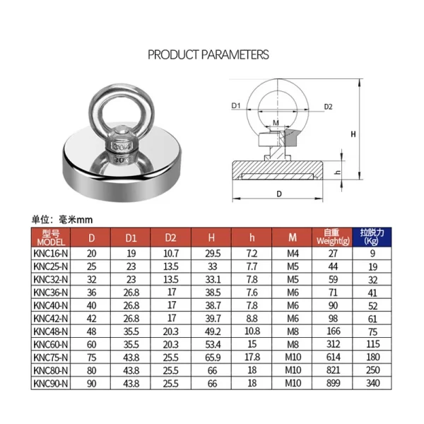 Super Strong Neodymium Fishing Magnets Heavy Duty imanes Magnet with Countersunk Hole Eyebolt for Salvage Magnetic Fishing - Image 5