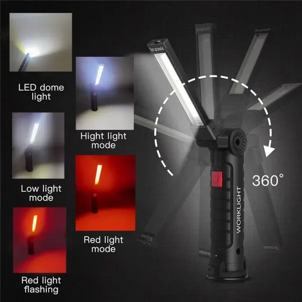 COB LED Work Light Dimmable USB Rechargeable LED Flashlight Inspection Lamp With Magnetic Hook - Image 15