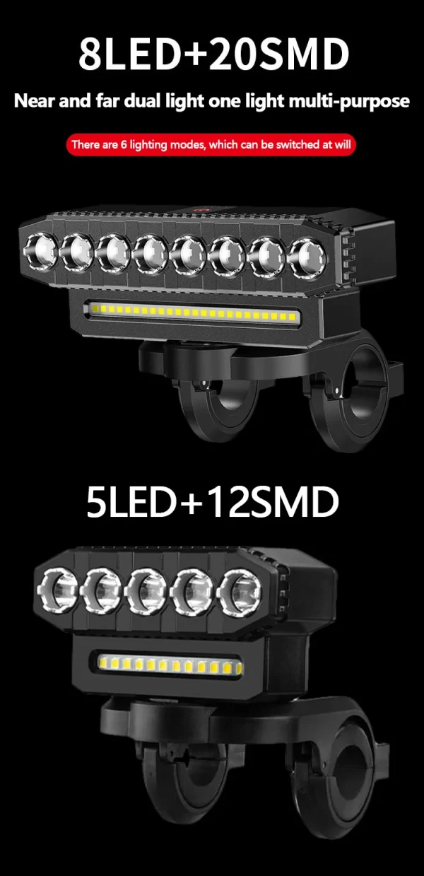 5/8 LED Bicycle Front Light USB Rechargeable 130dB Cycling Bike Horn Easy to Install 6 Modes Bicycle Bell Light - Image 11