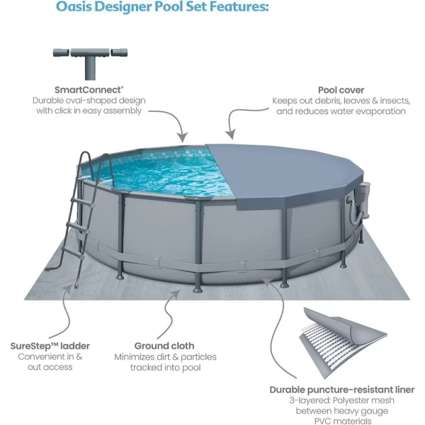 14' x 42" Oasis Designer Round Frame Above Ground Outdoor Swimming Pool Set with SkimmerPlus Filter Pump, Ladder, and P - Image 3