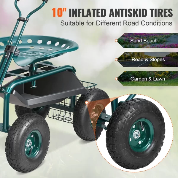 VEVOR Garden Cart Rolling Workseat with Wheels Gardening Stool - Image 4