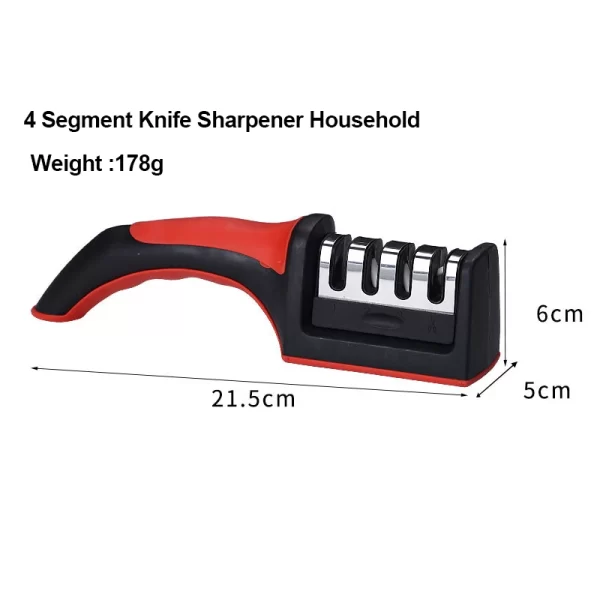 Kitchen 4Segment Knife Sharpener Household Multi-Functional Hand-Held Three-Purpose Black Sharpening Stone - Image 6