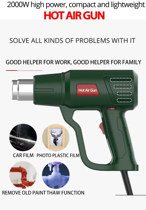 2000W Industrial Electric Hot Air Gun Digital Display Car Film Heat Gun Air Dryer for Soldering Thermal Blower Shrink Wrapping - Image 18