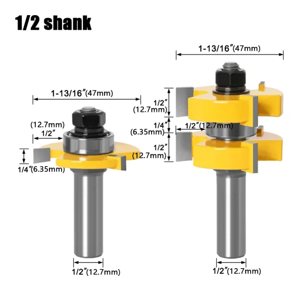 2pc 1/4"1/2" Shank 6mm 8mm 12mm shank Tongue & Groove Router Bit Set - Image 3
