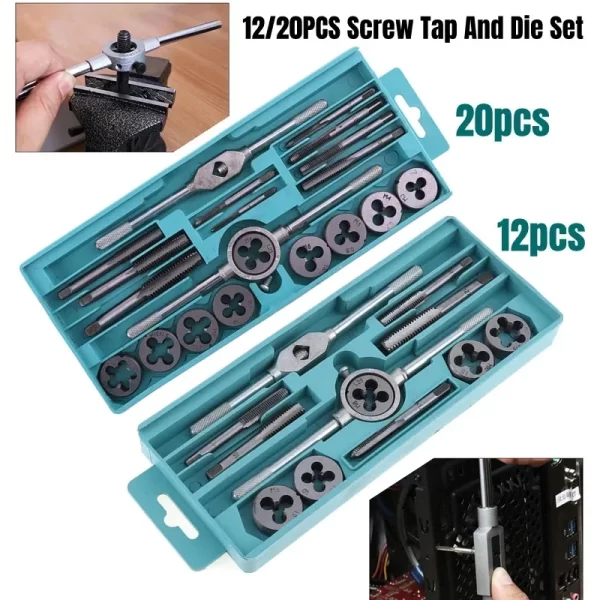 Multifunction Tap and Die Set 12/20Pcs M3-M12 Metric Screw Thread Plugs Hand Screw Taps Straight Taper Tapping and Thread Tools - Image 7