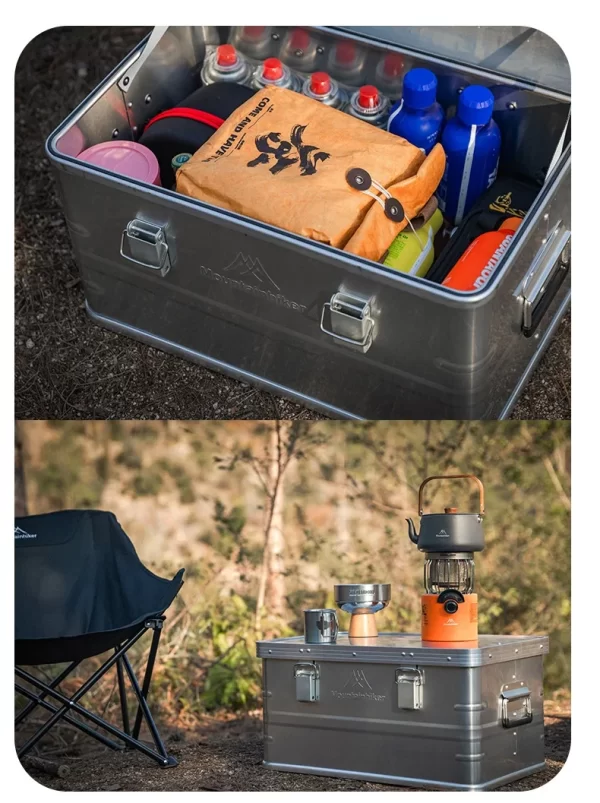 MOUNTAINHIKER Outdoor Storage Box Camping Picnic Travel Aluminum Alloy Large Capacity Box Silver Storage Bag 30-80L - Image 54