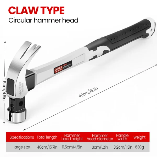AIRAJ Short/Long Handle Claw Hammer Double Nail High Carbon Steel Household Durable - Image 9