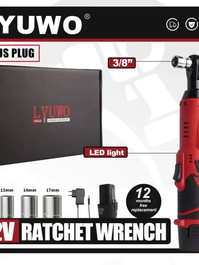 LYUWO 12V Cordless Right Angle Electric Wrench 45NM 3/8 Inch Ratchet Wrench Disassembly Nut Car Maintenance Tool With 4 Sockets