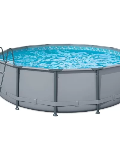 14' x 42" Oasis Designer Round Frame Above Ground Outdoor Swimming Pool Set with SkimmerPlus Filter Pump, Ladder, and P
