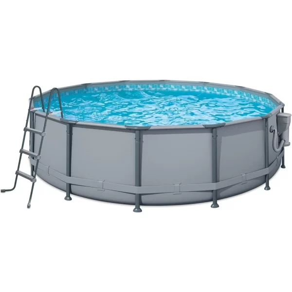 14' x 42" Oasis Designer Round Frame Above Ground Outdoor Swimming Pool Set with SkimmerPlus Filter Pump, Ladder, and P
