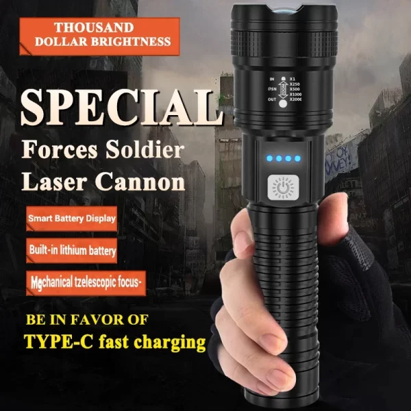 High Strong Power Led Flashlights 2000LM Tactical Torch with Display Light USB Charging - Image 13