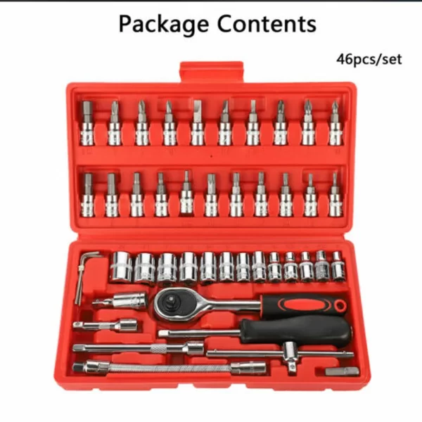 46PCS Ratchet Wrench Set Kit 1/4' Metric Drive Ratchet Phillips Torx Bits Allen Key Screwdriver - Image 8