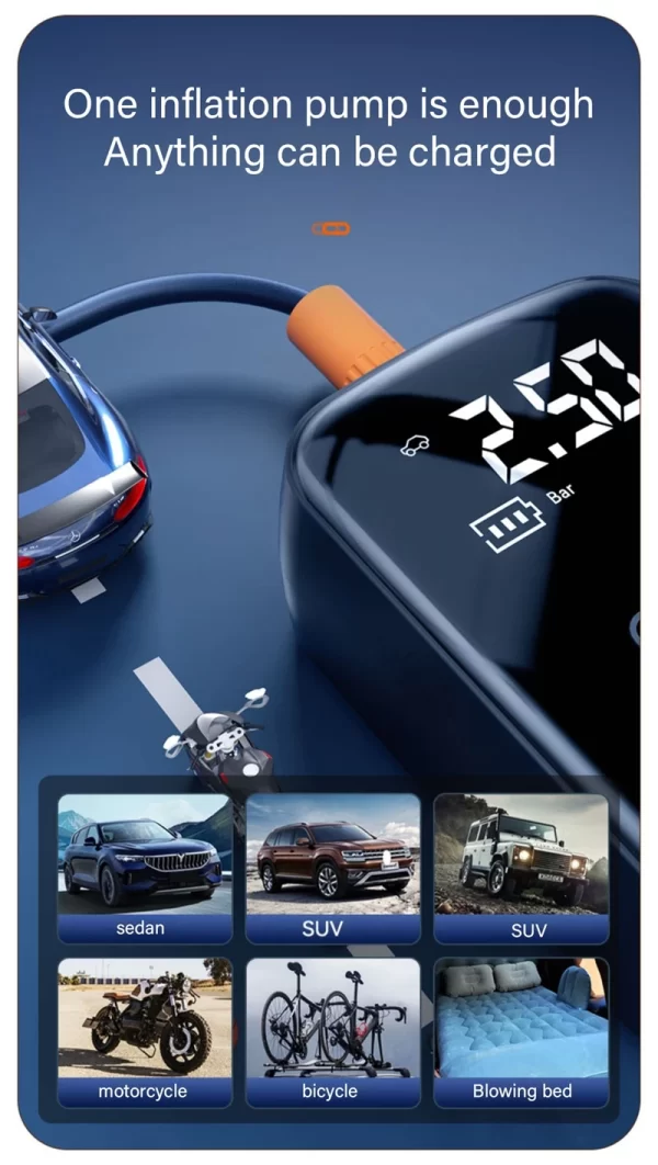 1pc Wireless Car Air Compressor Air Pump Electric Tire Inflator Pump - Image 14