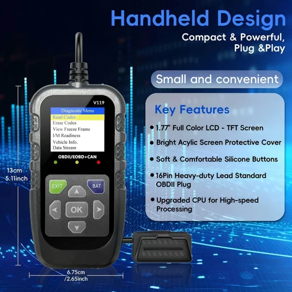 Obd2 Scanner Diagnostic Tool with Voltage Tester, Obdii Engine Fault Code Reader, Eobd + Can Charging Tester - Image 5