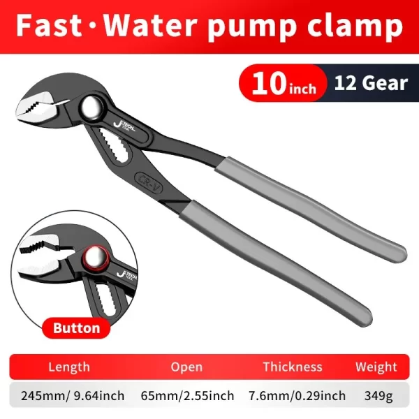 Water Pump Pliers Quick-Release Plumbing Pliers Pipe Wrench Adjustable Water Pipe Clamp Pliers - Image 7