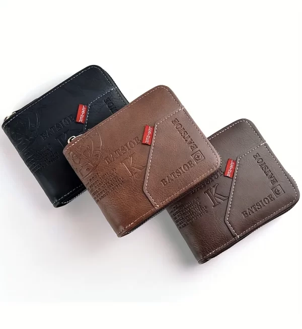 Men's Wallet Made of PU Wax Oil Skin Purse for Men Coin Purse Short Male Card Holder Wallets Zipper Around Money Coin Purse - Image 11