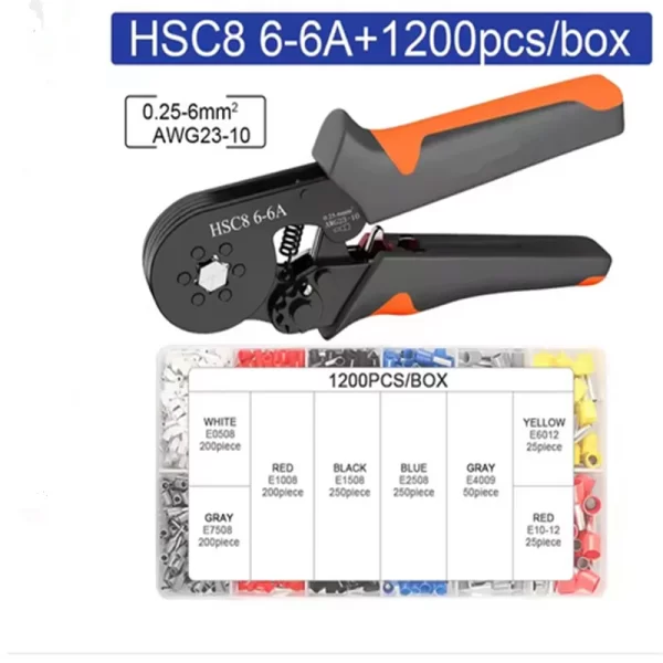 Hexagonal Self-Adjustable Ratchet Ferrule Crimping Tool Kit 23-10AWG 0.25-6mm² Crimper Kit with 400-2000pcs Wire Terminals - Image 8