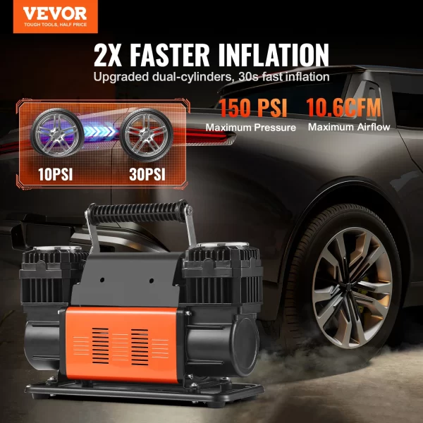 SucceBuy Tire Inflator Compressor 6-10 CFM Heavy Duty Air Compressor Dual-Cylinder 150PSI Air Pump - Image 2