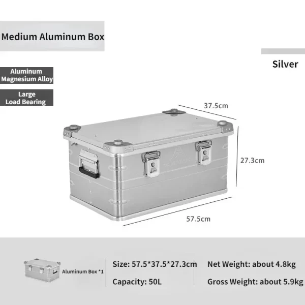MOUNTAINHIKER Outdoor Storage Box Camping Picnic Travel Aluminum Alloy Large Capacity Box Silver Storage Bag 30-80L - Image 7