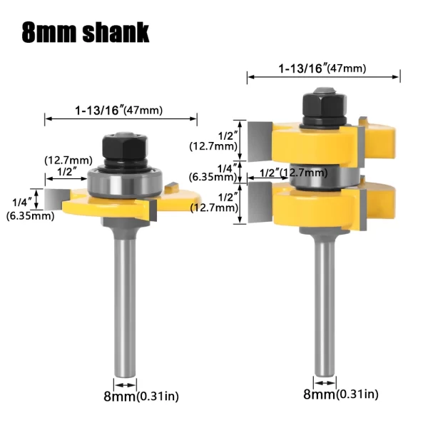2pc 1/4"1/2" Shank 6mm 8mm 12mm shank Tongue & Groove Router Bit Set - Image 4