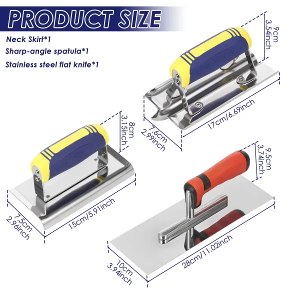 2/3Pcs Stainless Steel Concrete Tool Set Rustproof Flat Finishing Trowel Plus Concrete Edger and Groover Set - Image 6