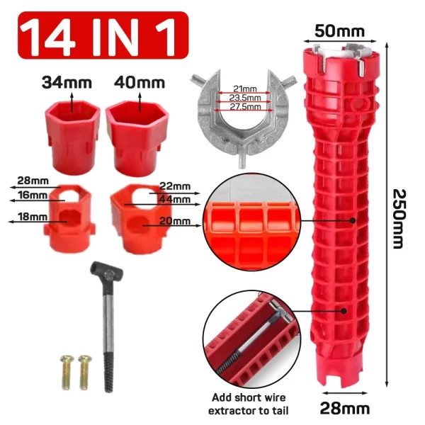 14 In 1 Faucet Sink Wrench Pipe Wrenches Faucet Sink Installer Kit - Image 11