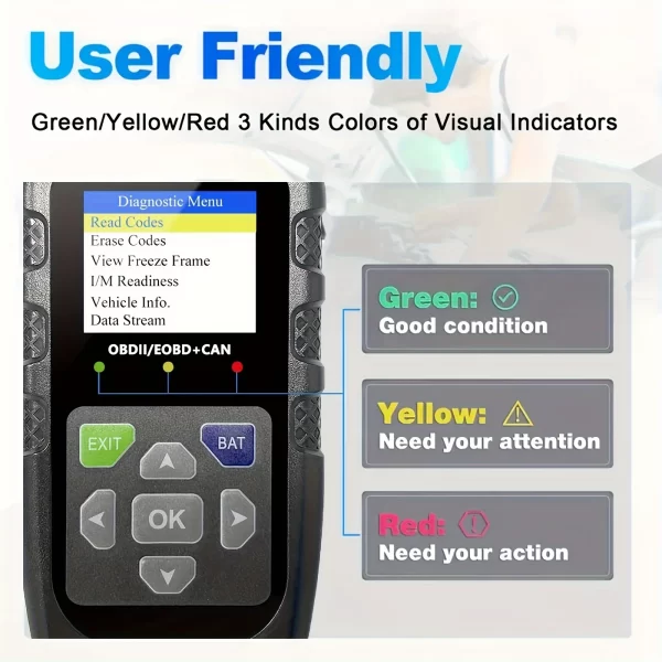 Obd2 Scanner Diagnostic Tool with Voltage Tester, Obdii Engine Fault Code Reader, Eobd + Can Charging Tester - Image 4