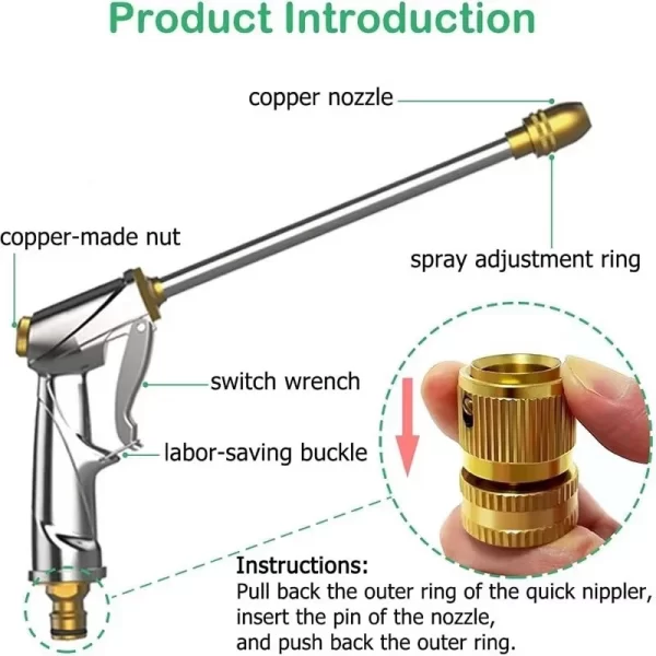 Garden Sprayer High Pressure Water Hose Nozzle Adjustable Spray Gun - Image 4