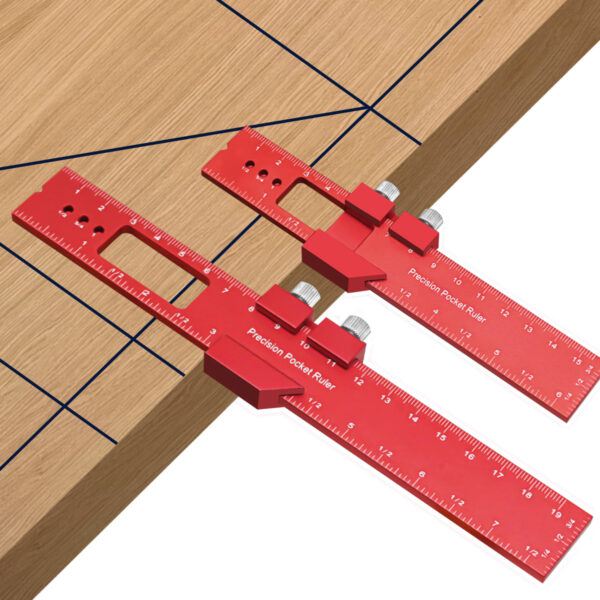 Precision Pocket Ruler T-Type Scribing Ruler Carpenty Square T Track Ruler Inch and Metric Measuring Marking Ruler W/ Slide Stop - Image 12