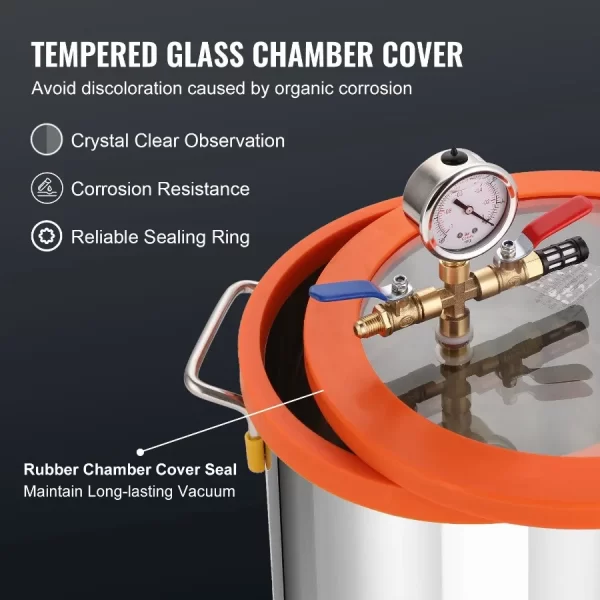 3 Gallon Vacuum Chamber and 3.5 CFM Pump Kit Tempered Glass Lid Vacuum Degassing Chamber Kit Single Stage Vacuum Pump with 250 - Image 10