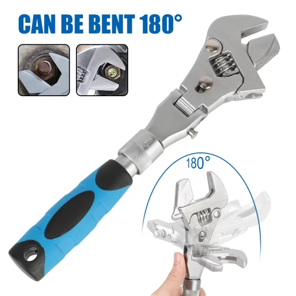 Adjustable Torque Wrench 180 Degree Folding Ratchet Wrench 5 In 1 Spanner 10 Inch