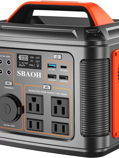Portable Power Station, 300W 296Wh Solar Generator Quick Charge / 110V AC Outlets/DC Ports and LED Flashlight, Lithium Battery B