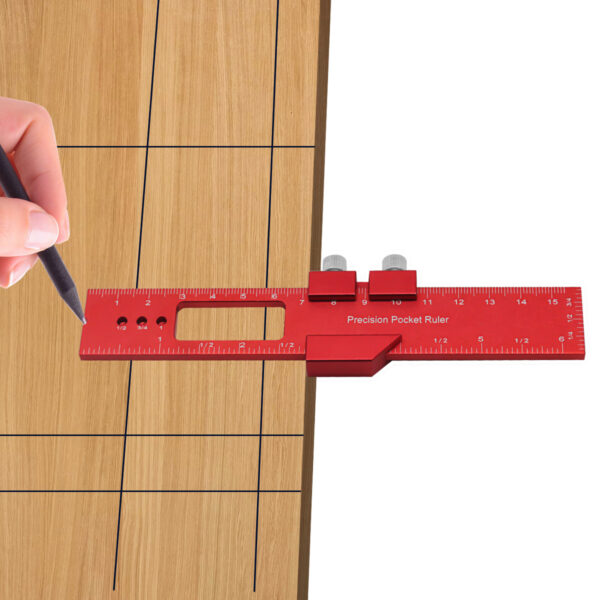 Precision Pocket Ruler T-Type Scribing Ruler Carpenty Square T Track Ruler Inch and Metric Measuring Marking Ruler W/ Slide Stop - Image 14