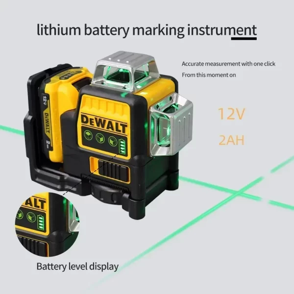 2025 Dewalt DW089LG 12 Lines 3 Sides*360 Degree Vertical 12V Lithium Battery Laser Level Horizontal - Image 15