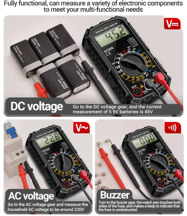 ANENG SZ308 Square Wave Digital Tester 1999 Counts HFE Triode Buzzer Multimeter AC/DC Voltage 10A Current Multimeters Meter Tool - Image 20